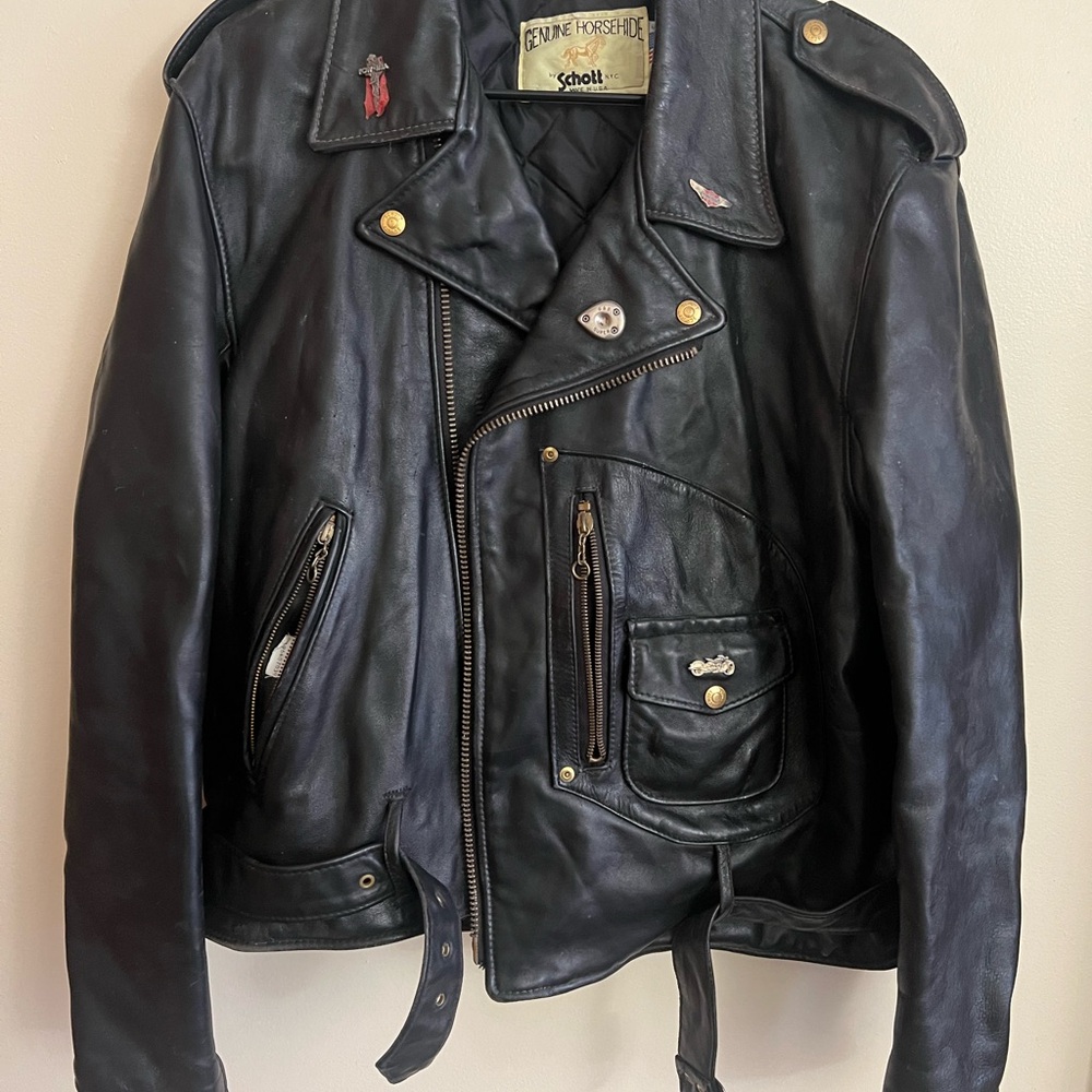 Vintage Schott Black Leather Jacket for Men Size 44